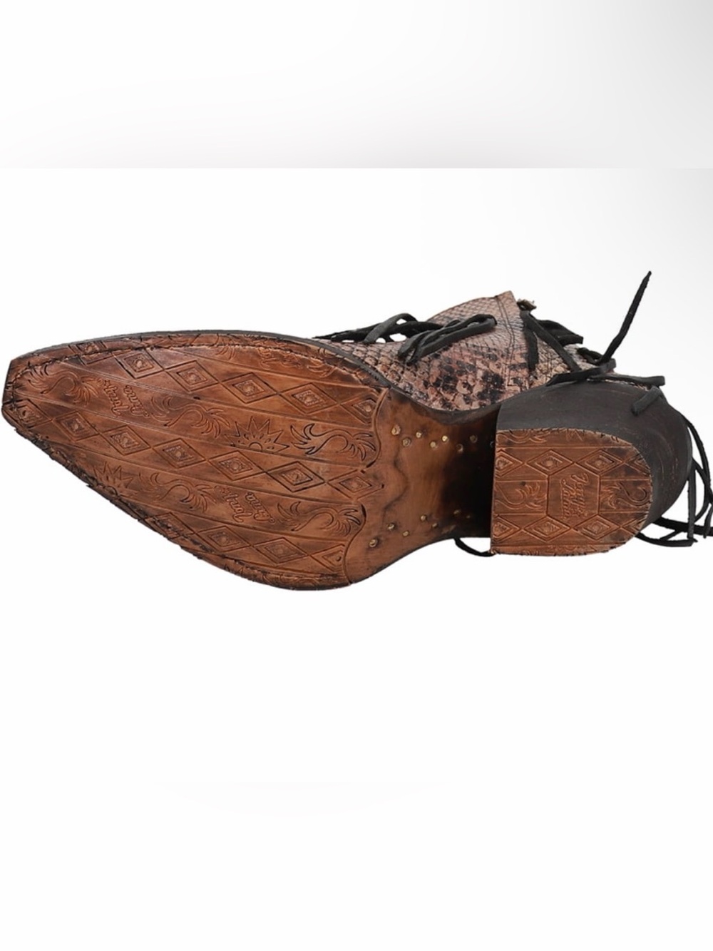 NIB Tony Lama Anahi Fringe Snake-Print Ankle Boot - Picture 4 of 5